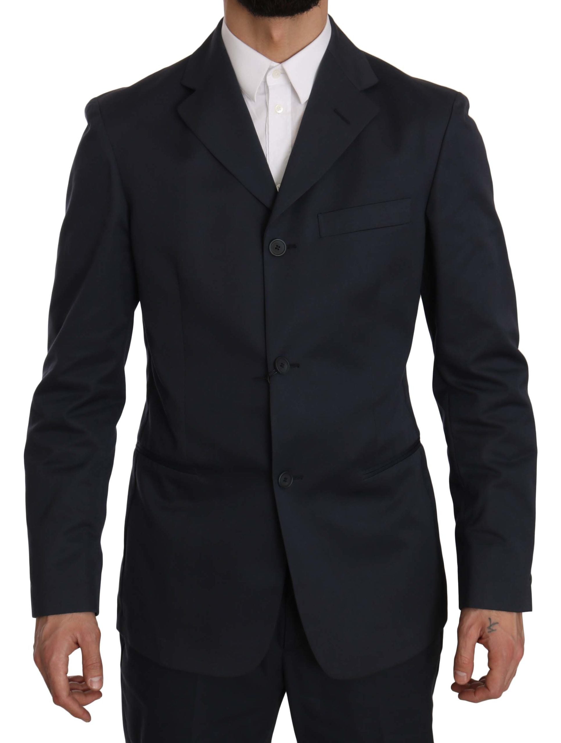 Two Piece 3 Button Cotton Blue Solid Suit Romeo Gigli