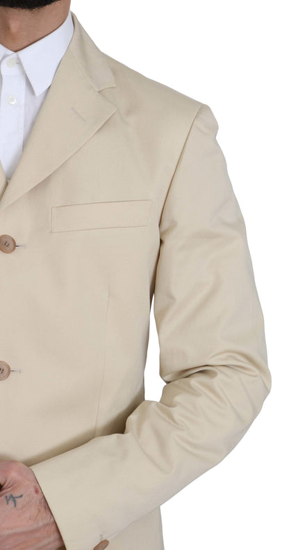 Two Piece 3 Button Beige Cotton Solid Suit Romeo Gigli