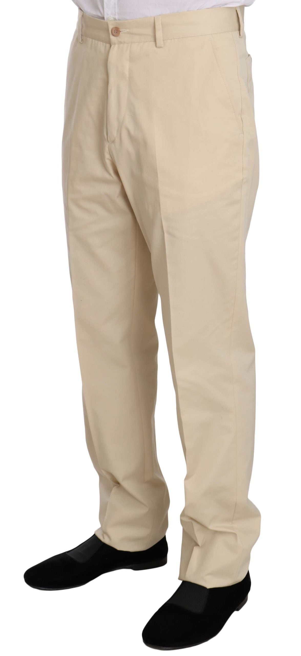 Two Piece 3 Button Beige Cotton Solid Suit Romeo Gigli
