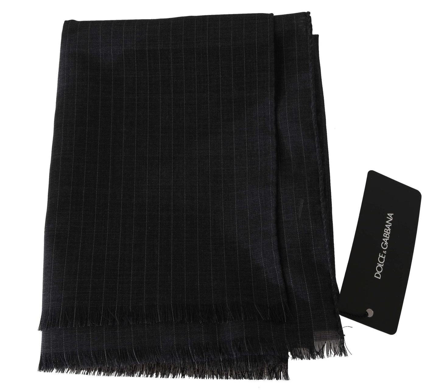 Gray 100% Wool Striped Pattern Wrap Scarf Dolce & Gabbana