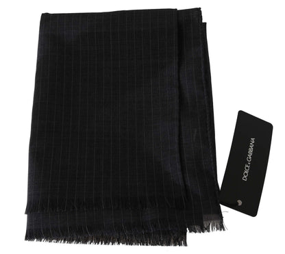 Gray 100% Wool Striped Pattern Wrap Scarf Dolce & Gabbana