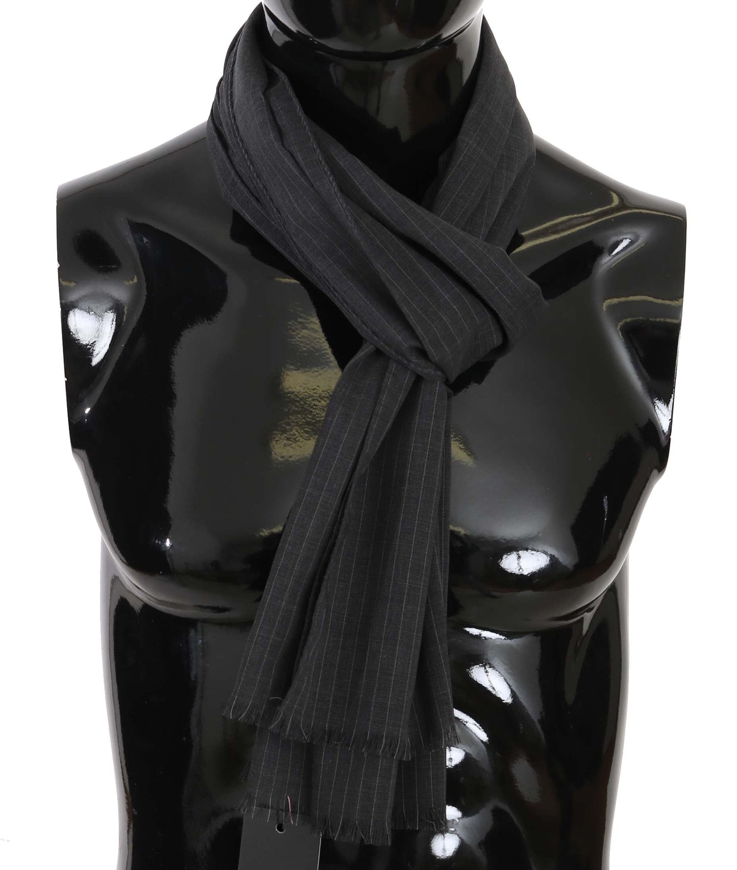 Gray 100% Wool Striped Pattern Wrap Scarf Dolce & Gabbana