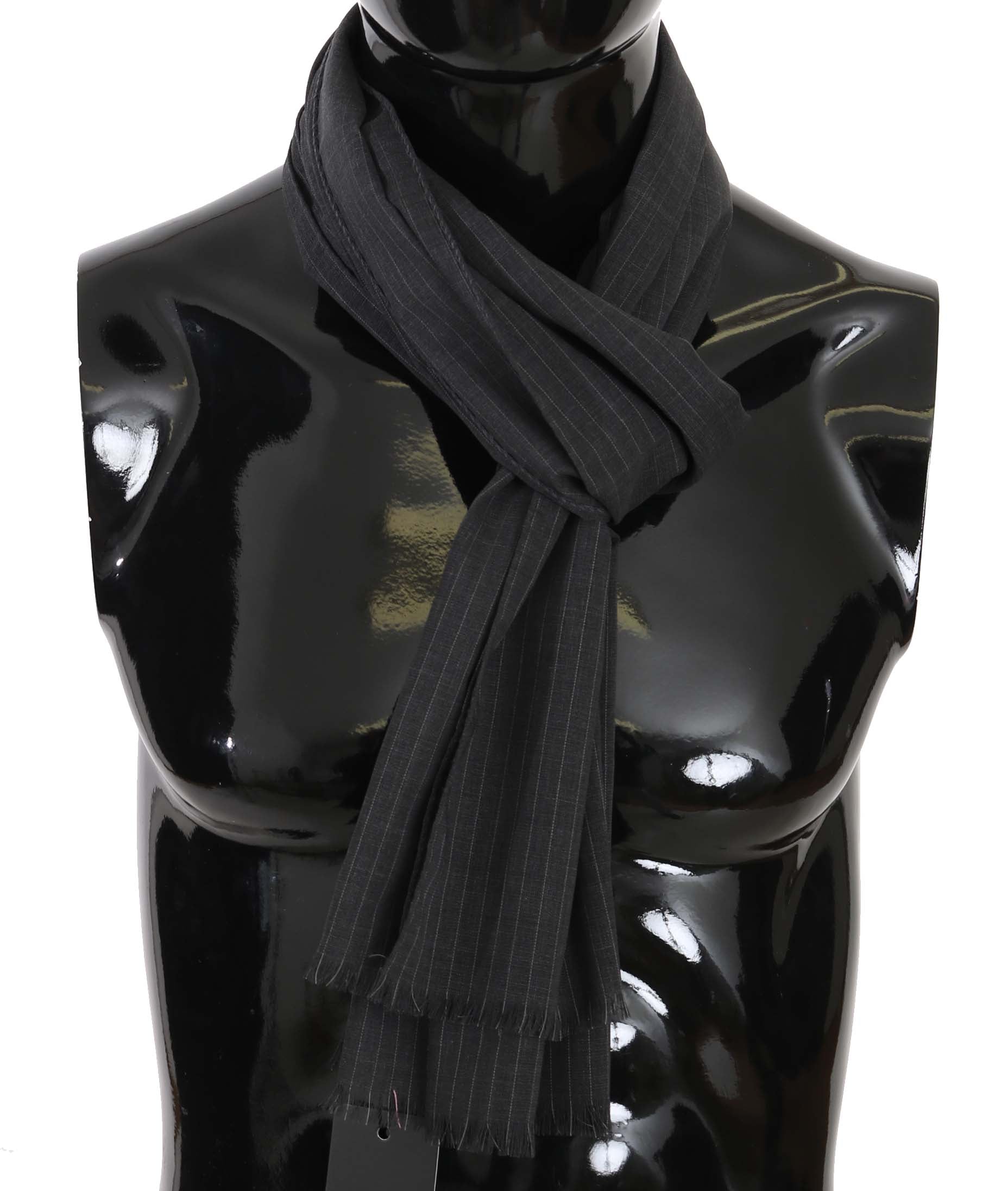 Gray 100% Wool Striped Pattern Wrap Scarf Dolce & Gabbana