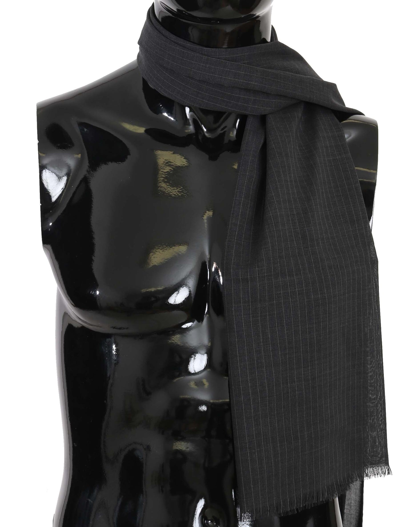 Gray 100% Wool Striped Pattern Wrap Scarf Dolce & Gabbana