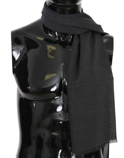 Gray 100% Wool Striped Pattern Wrap Scarf Dolce & Gabbana