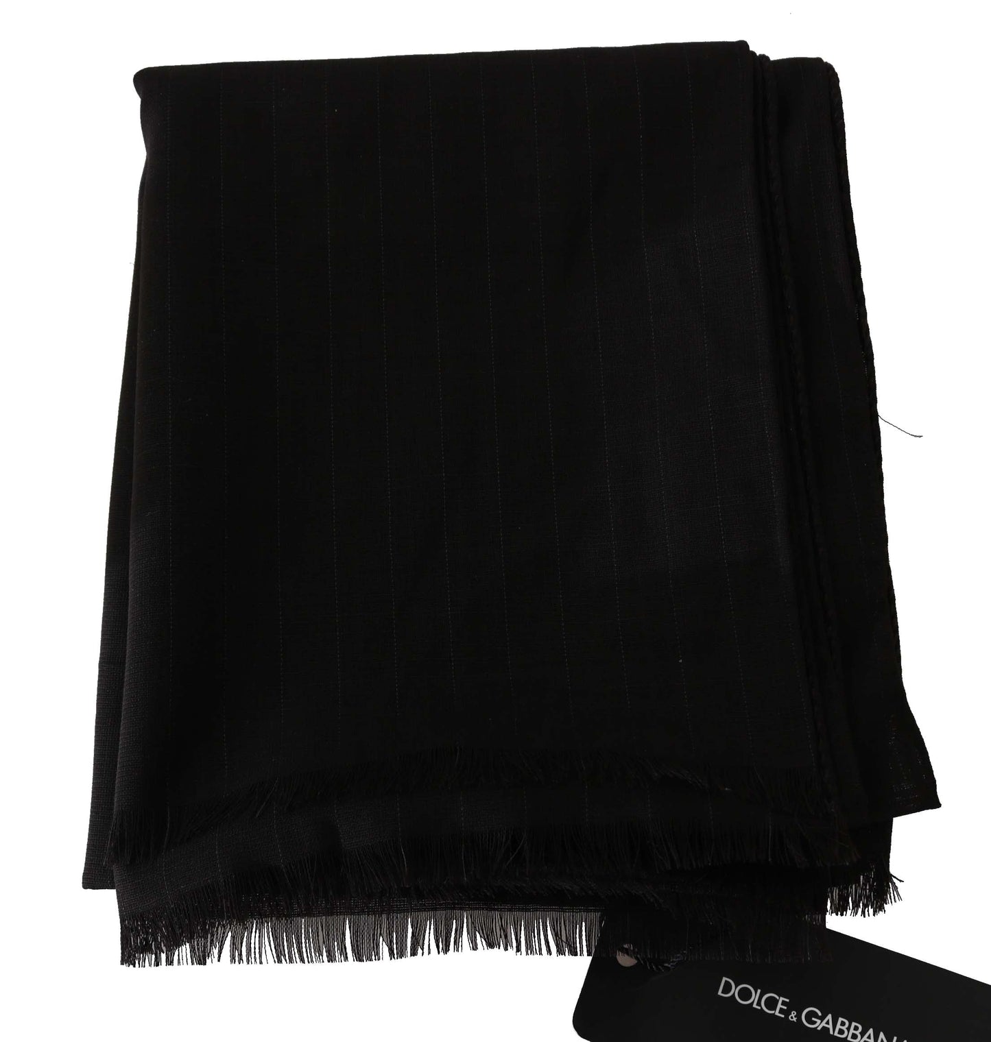 Dark Gray Virgin Wool Striped Pattern Wrap Scarf Dolce & Gabbana