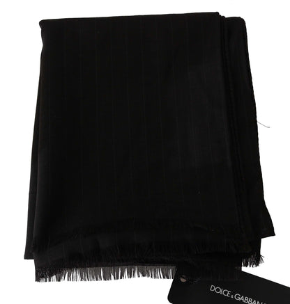 Dark Gray Virgin Wool Striped Pattern Wrap Scarf Dolce & Gabbana