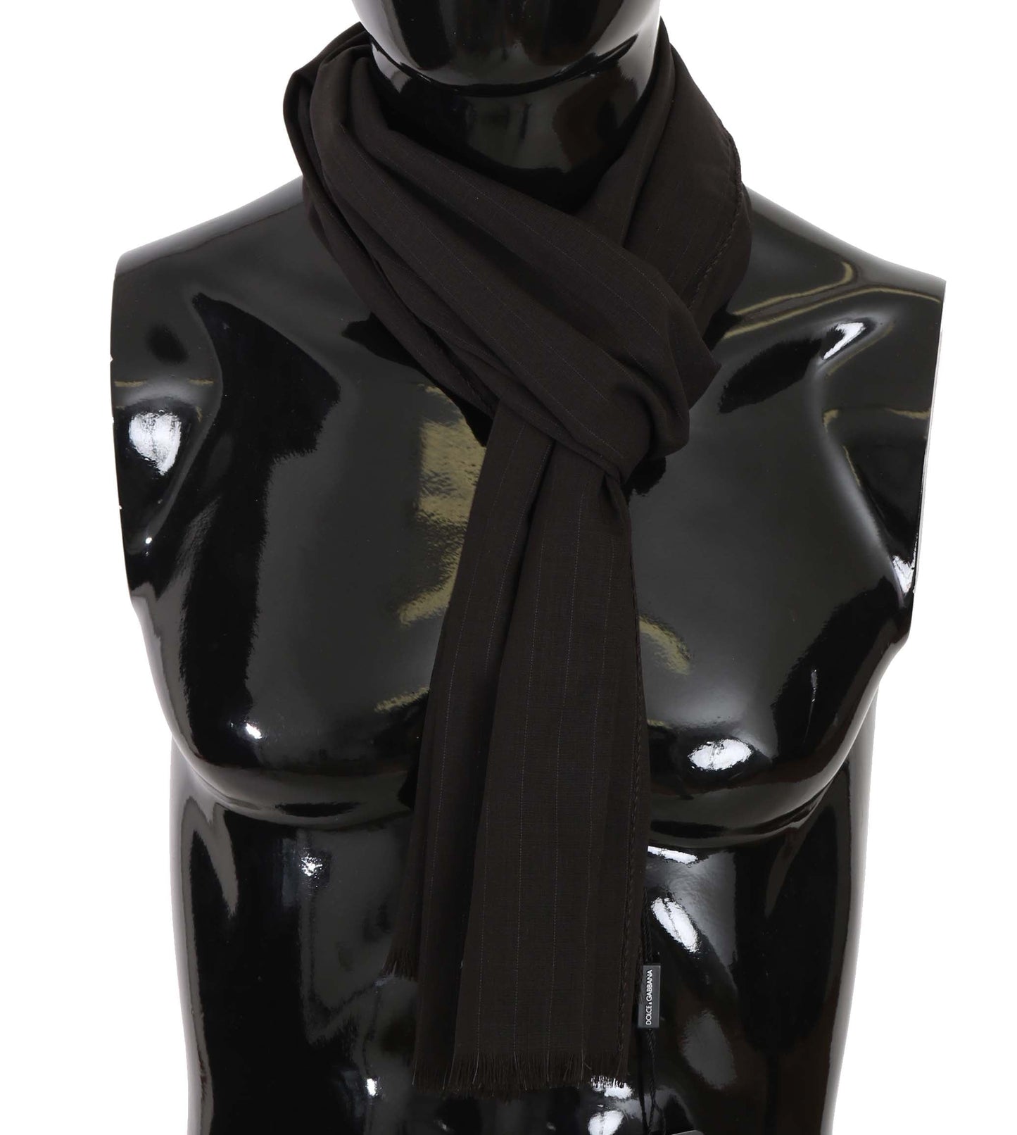 Dark Gray Virgin Wool Striped Pattern Wrap Scarf Dolce & Gabbana