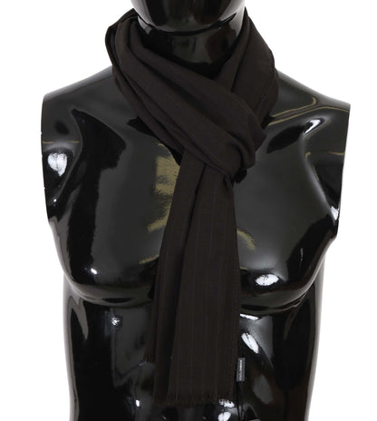 Dark Gray Virgin Wool Striped Pattern Wrap Scarf Dolce & Gabbana