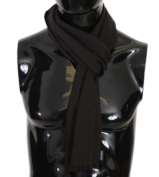 Dark Gray Virgin Wool Striped Pattern Wrap Scarf Dolce & Gabbana