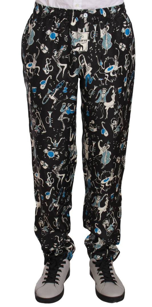 Black Musical Instrument Sleepwear Pants Dolce & Gabbana