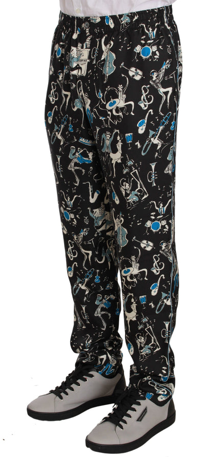 Black Musical Instrument Sleepwear Pants Dolce & Gabbana