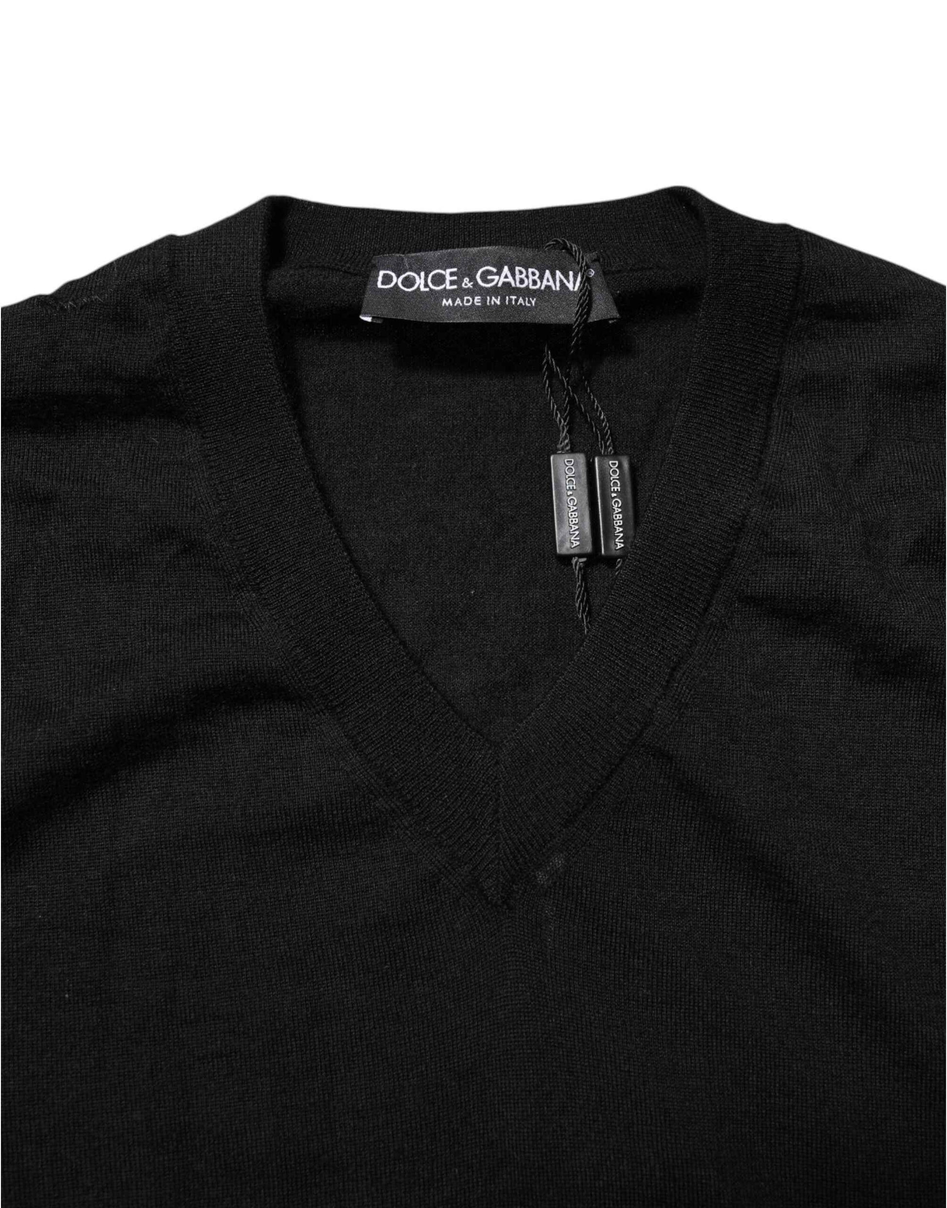 Black Cashmere V-Neck Long Sleeves T-shirt