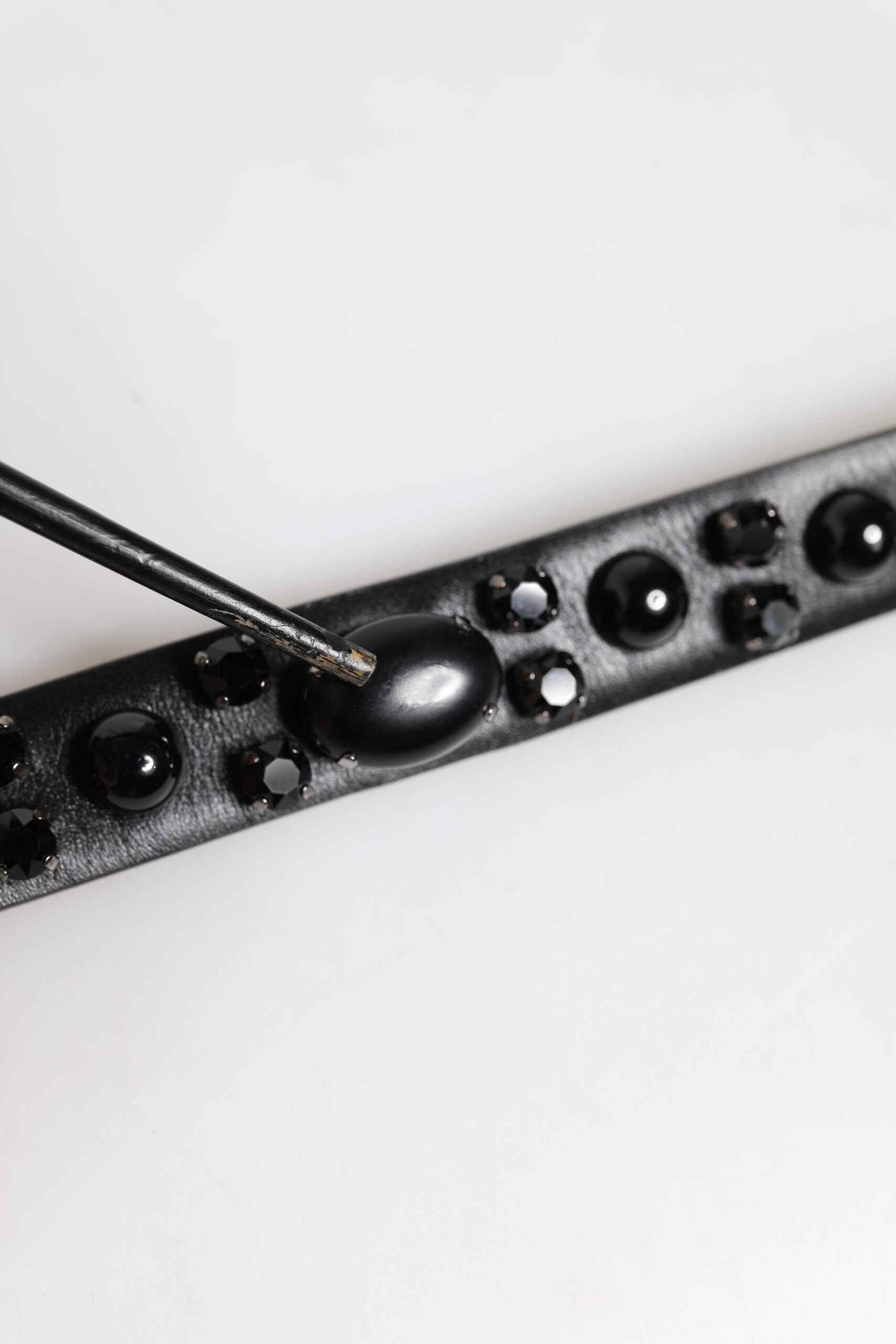 Black Studded Leather Metal Logo Buckle Belt