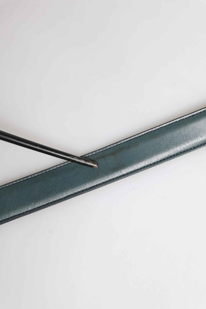 Green Classic Leather Metal Logo Buckle Belt
