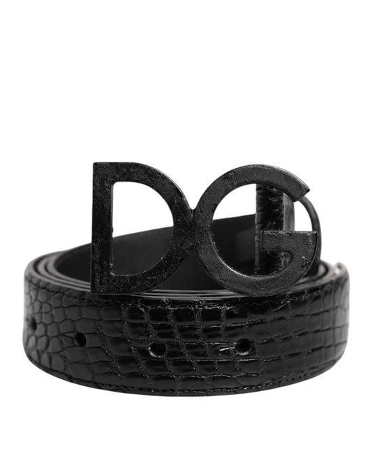 Black Leather Classic Metal DG Buckle Belt