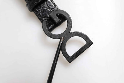 Black Leather Classic Metal DG Buckle Belt