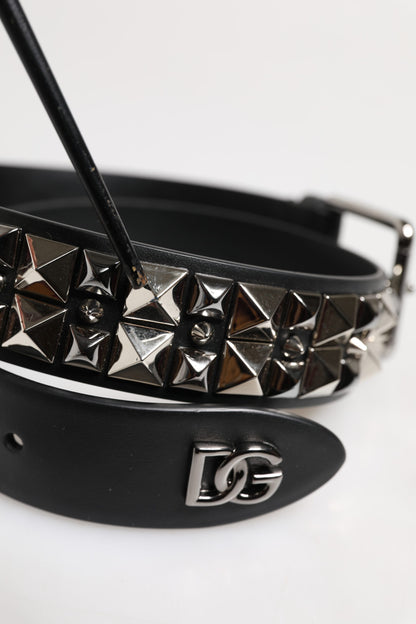 Black Leather Studded DG Metal Buckle Belt