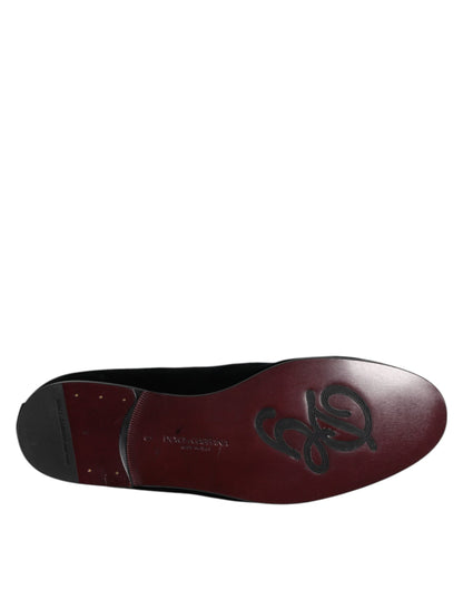 Black Velvet Embellished Loafer Slip On Shoes