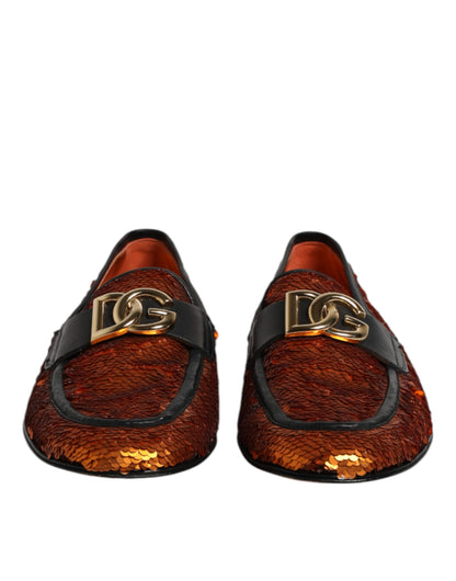 Orange Sequin Embellished Men Loafers Shoes