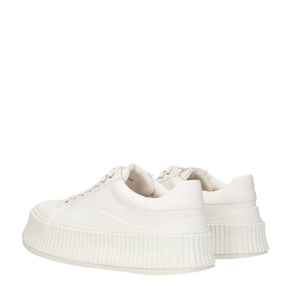 White Fabric Platform Sneakers