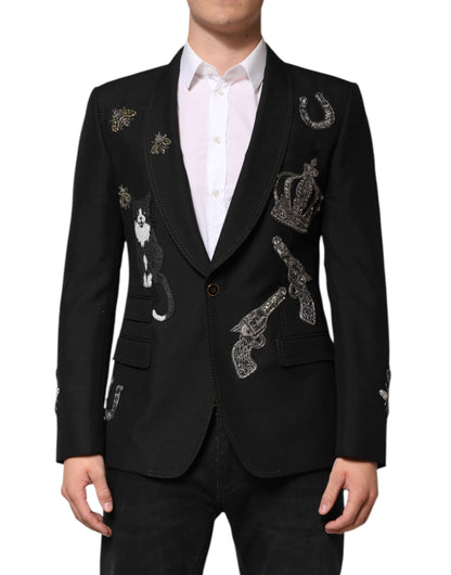 Black Bee Crown Embellished Suit Coat Blazer