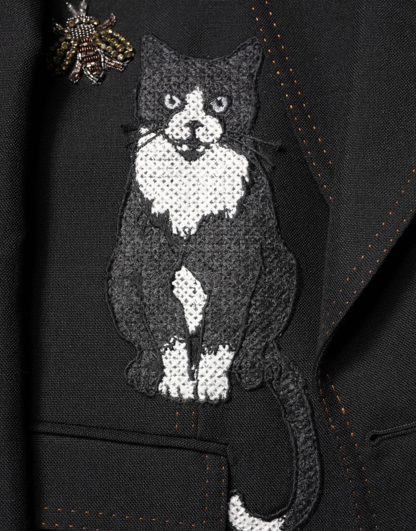 Black Bee Crown Embellished Suit Coat Blazer