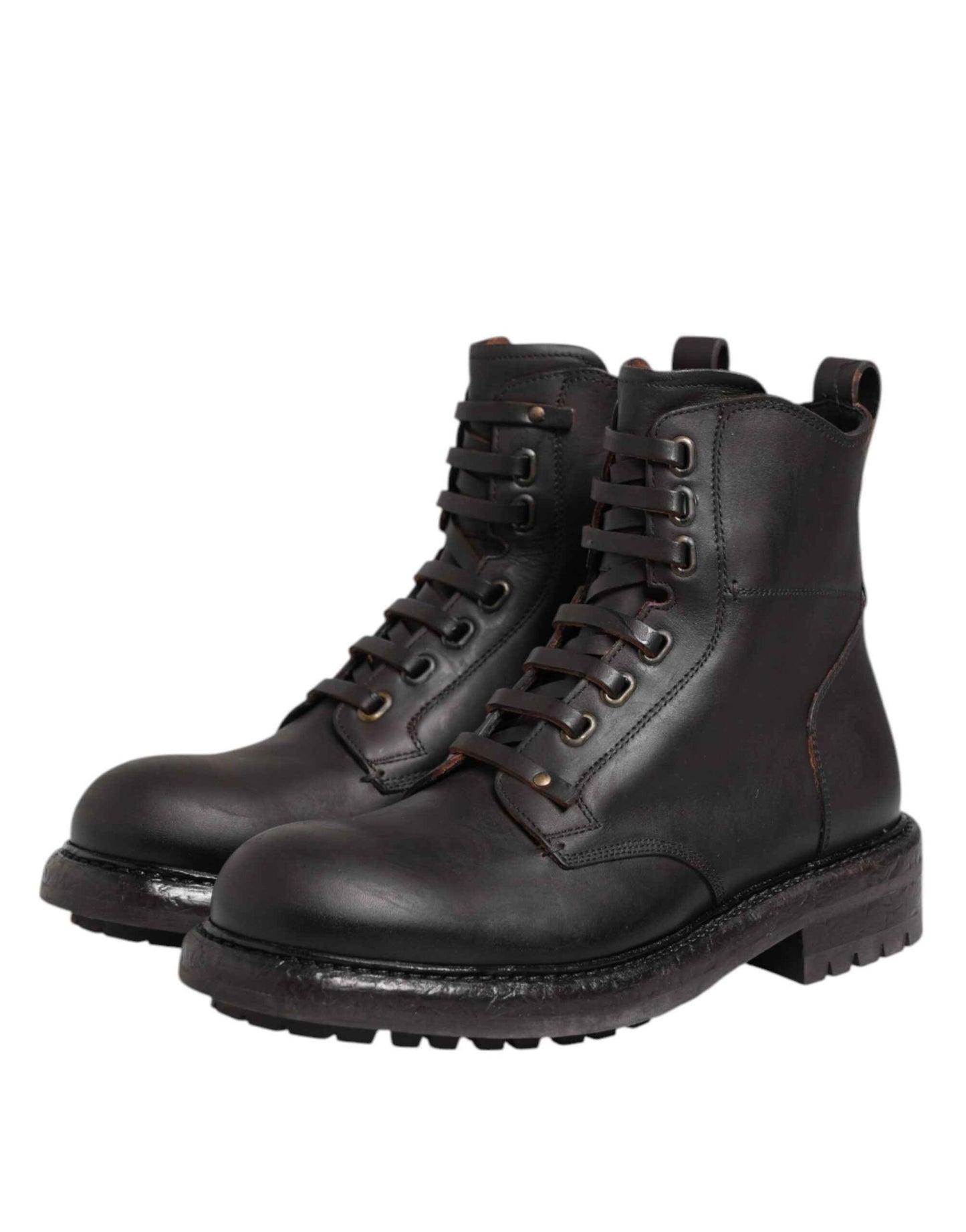 Dark Brown Leather Lace Up Mid Calf Boots Shoes