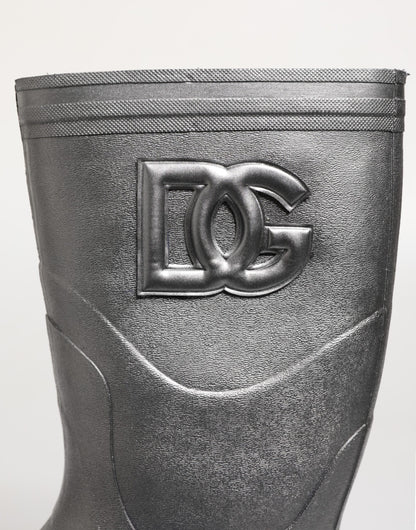 Metallic Silver Pull On Rain Boots Shoes