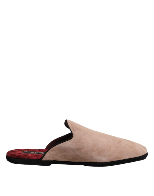 Beige Suede Leather Slides Flat Slipper Shoes