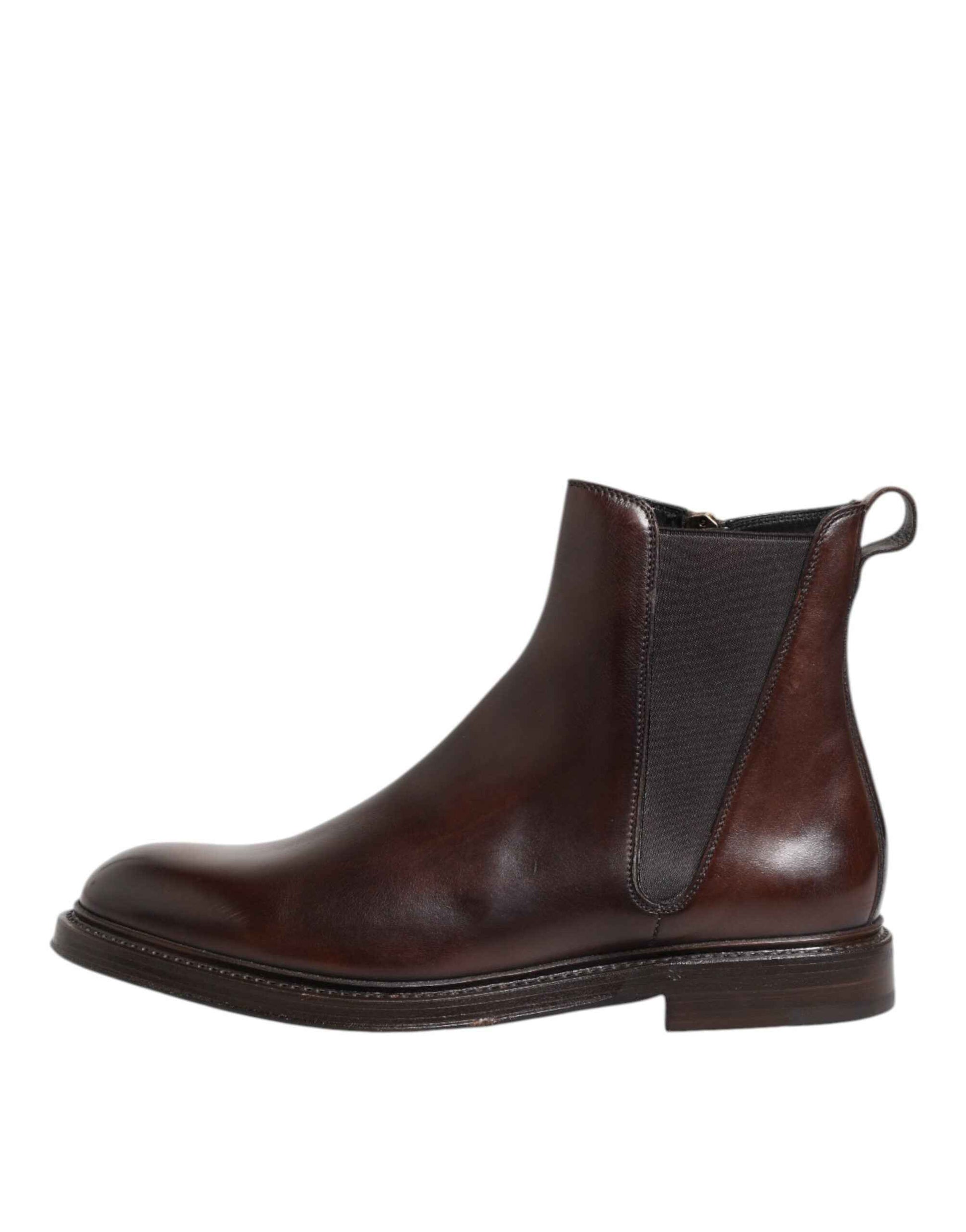 Brown Chelsea Leather Mid Calf Boots Shoes