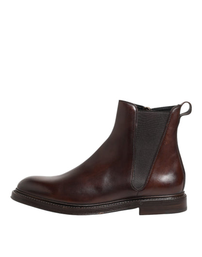 Brown Chelsea Leather Mid Calf Boots Shoes