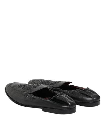 Black Leather Slip On Men Flat Loafers Shoes