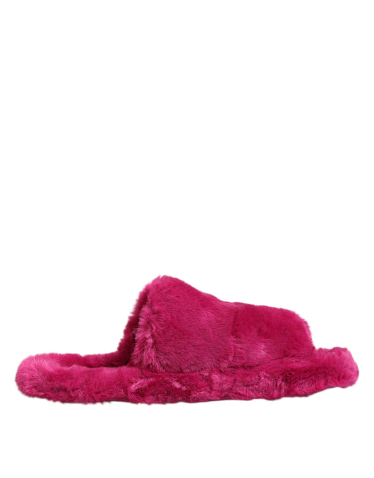 Pink Acrylic Faux Fur Mens Flats Sandals Shoes