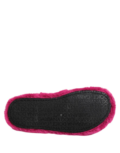 Pink Acrylic Faux Fur Mens Flats Sandals Shoes
