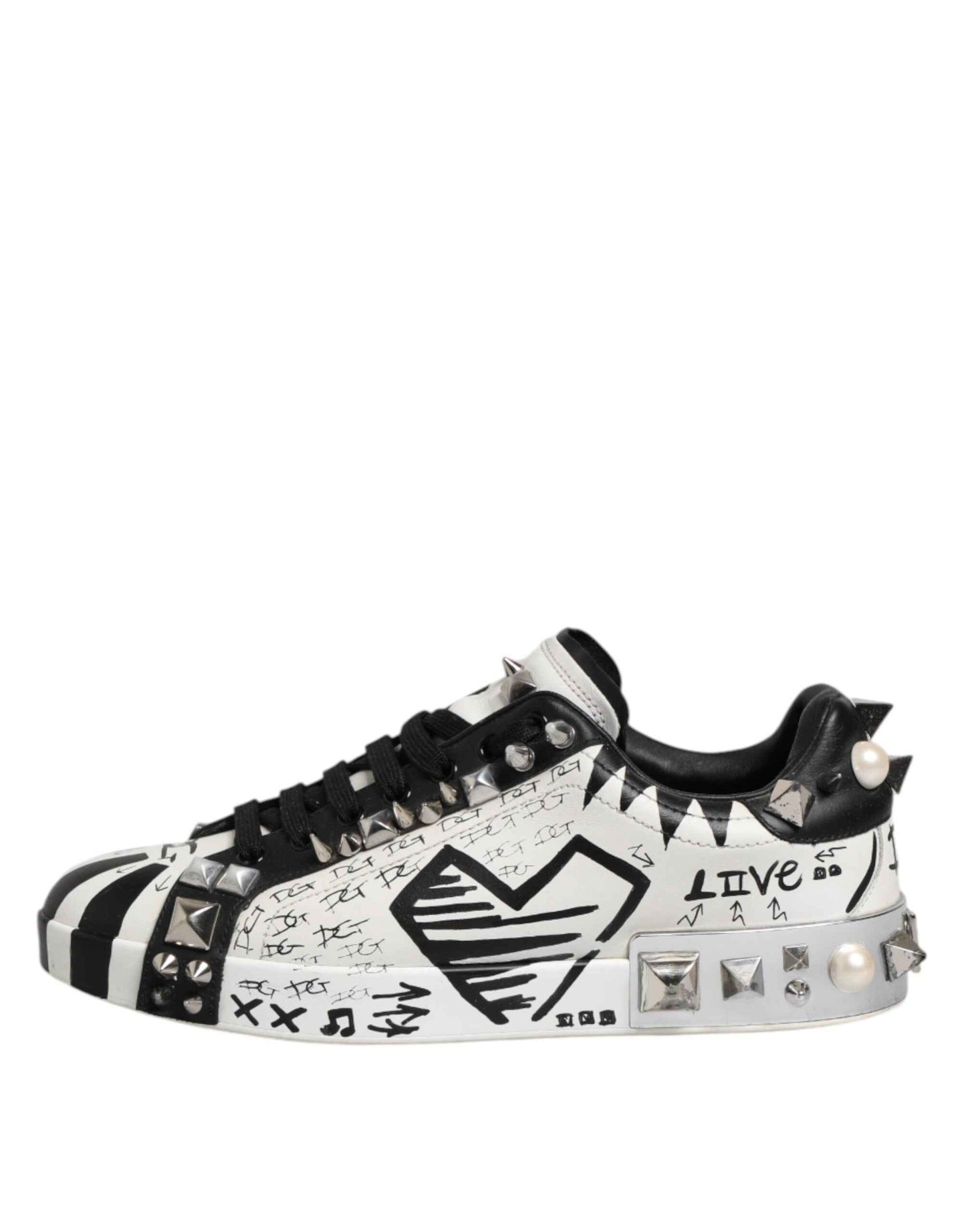 Black White Studded Low Top Sneakers Shoes