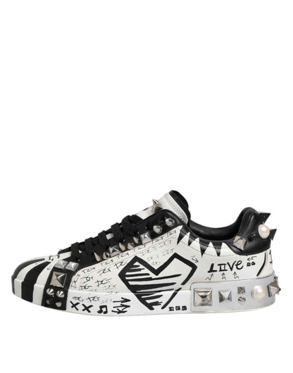 Black White Studded Low Top Sneakers Shoes