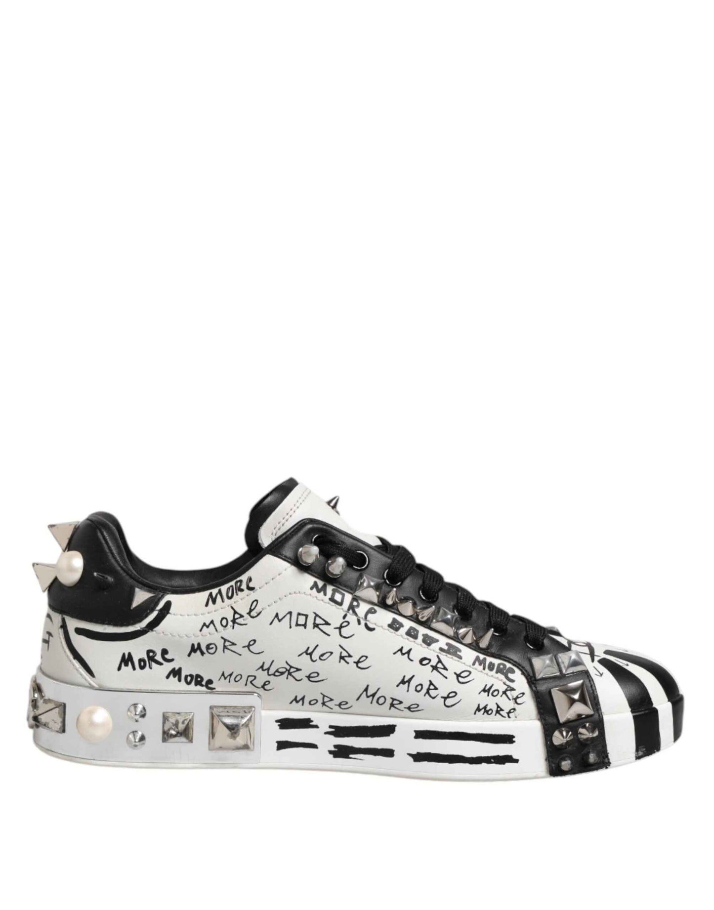 Black White Studded Low Top Sneakers Shoes