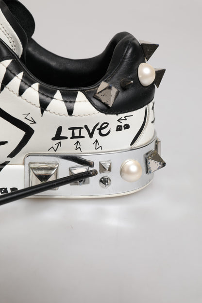 Black White Studded Low Top Sneakers Shoes