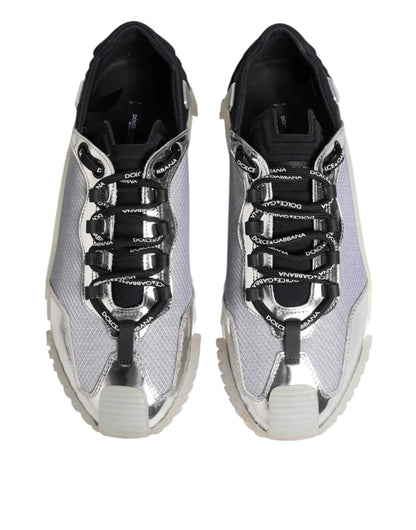 Silver Black Nylon NS1 Low Top Sneakers Shoes