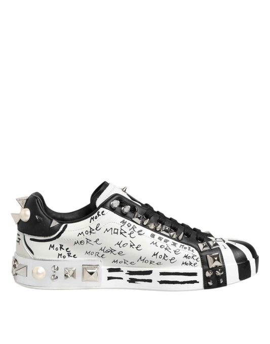 Black White Studded Low Top Sneakers Shoes