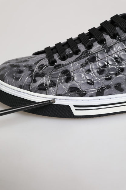 Gray Leather Leopard Low Top Sneakers Shoes