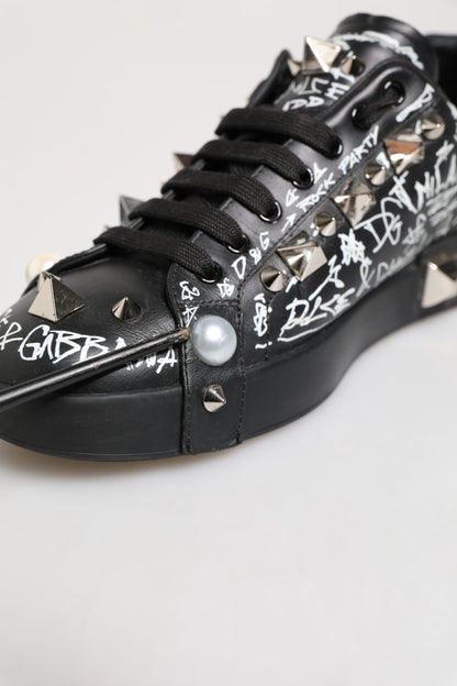 Black Portofino Stud Embellished Sneakers Shoes