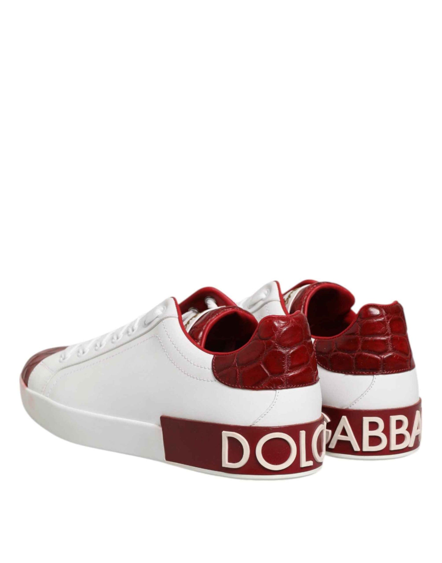White Red Leather Lace Up Sneakers Shoes
