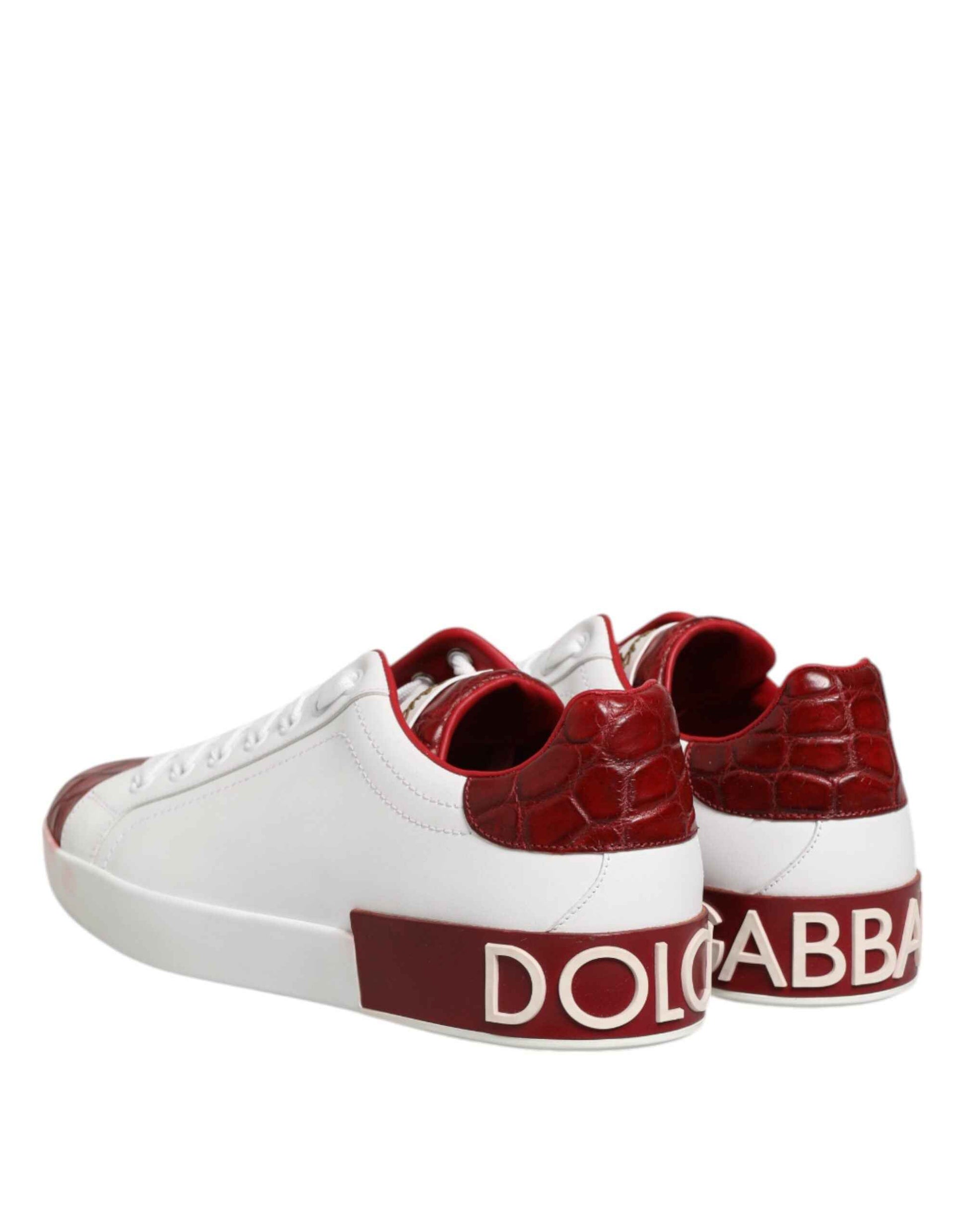 White Red Leather Lace Up Sneakers Shoes
