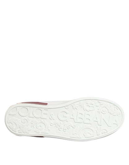 White Red Leather Lace Up Sneakers Shoes