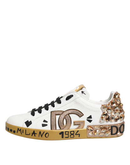 White Gold Crystal Portofino Sneakers Shoes