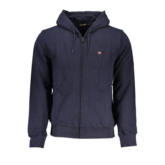 Blue Cotton Men Sweater with Hood