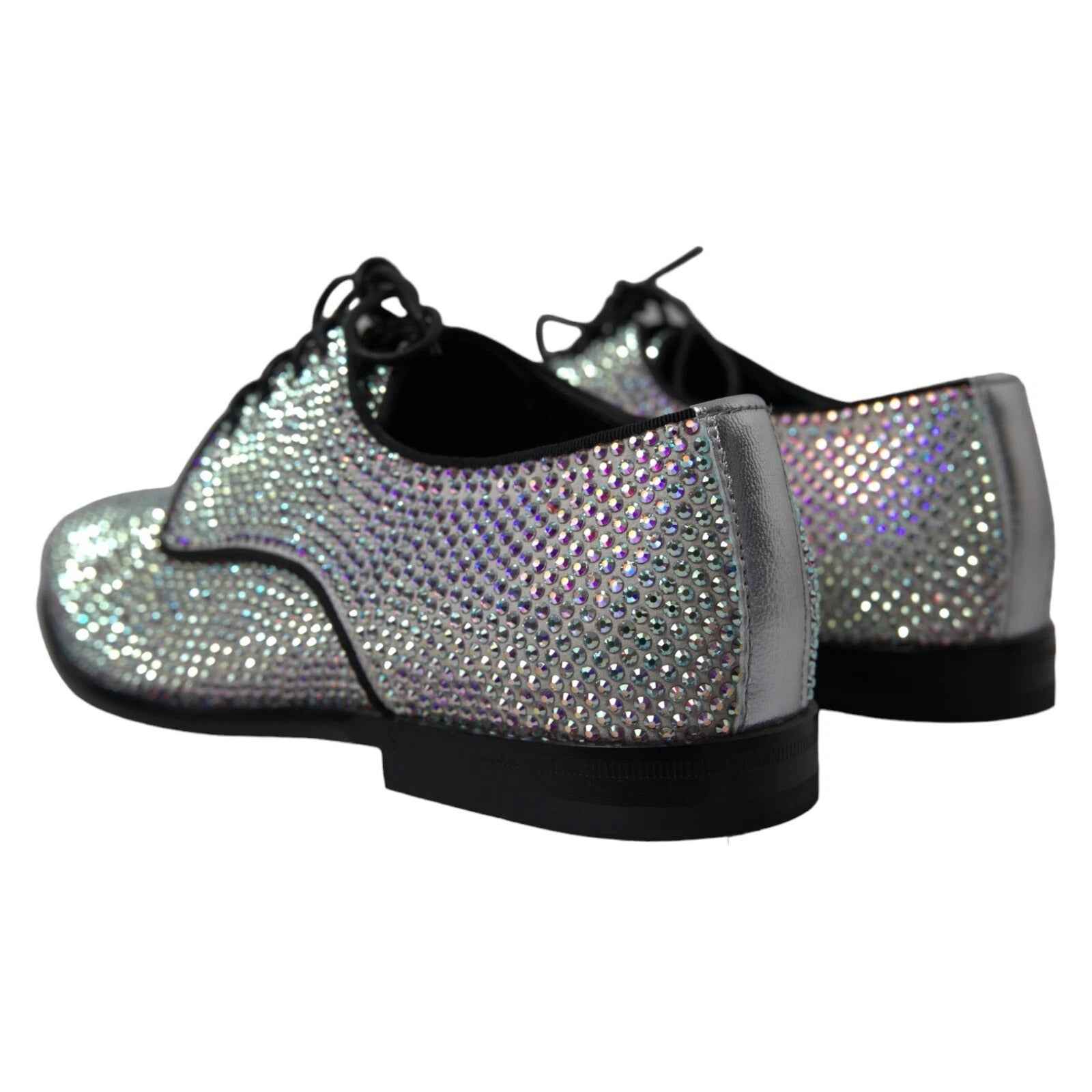Silver Leather Rhinestones Derby Shoes
