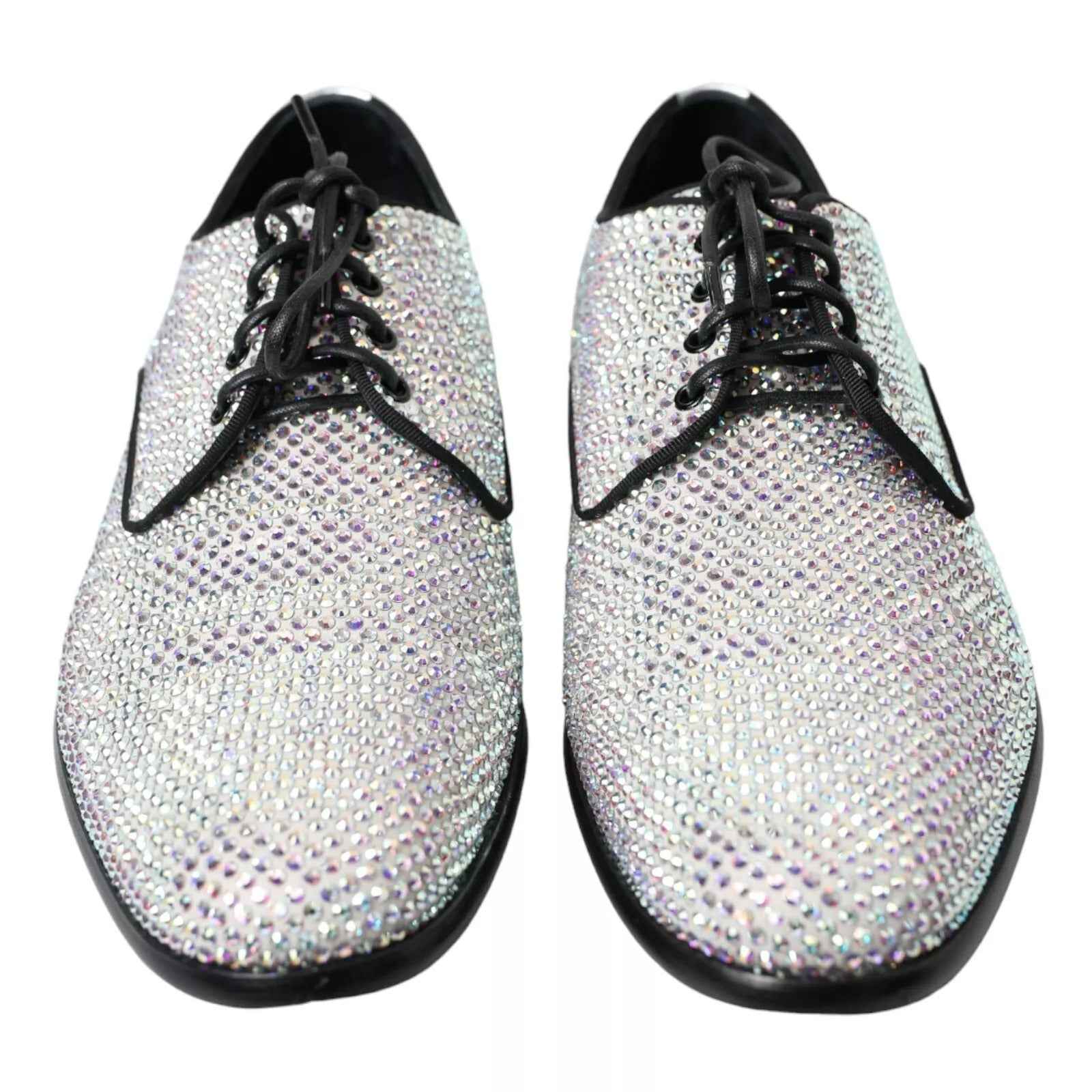 Silver Leather Rhinestones Derby Shoes